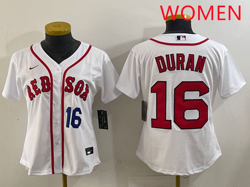 Women 2025 Boston Red Sox 16 Duran White Game Nike MLB Jersey style 2